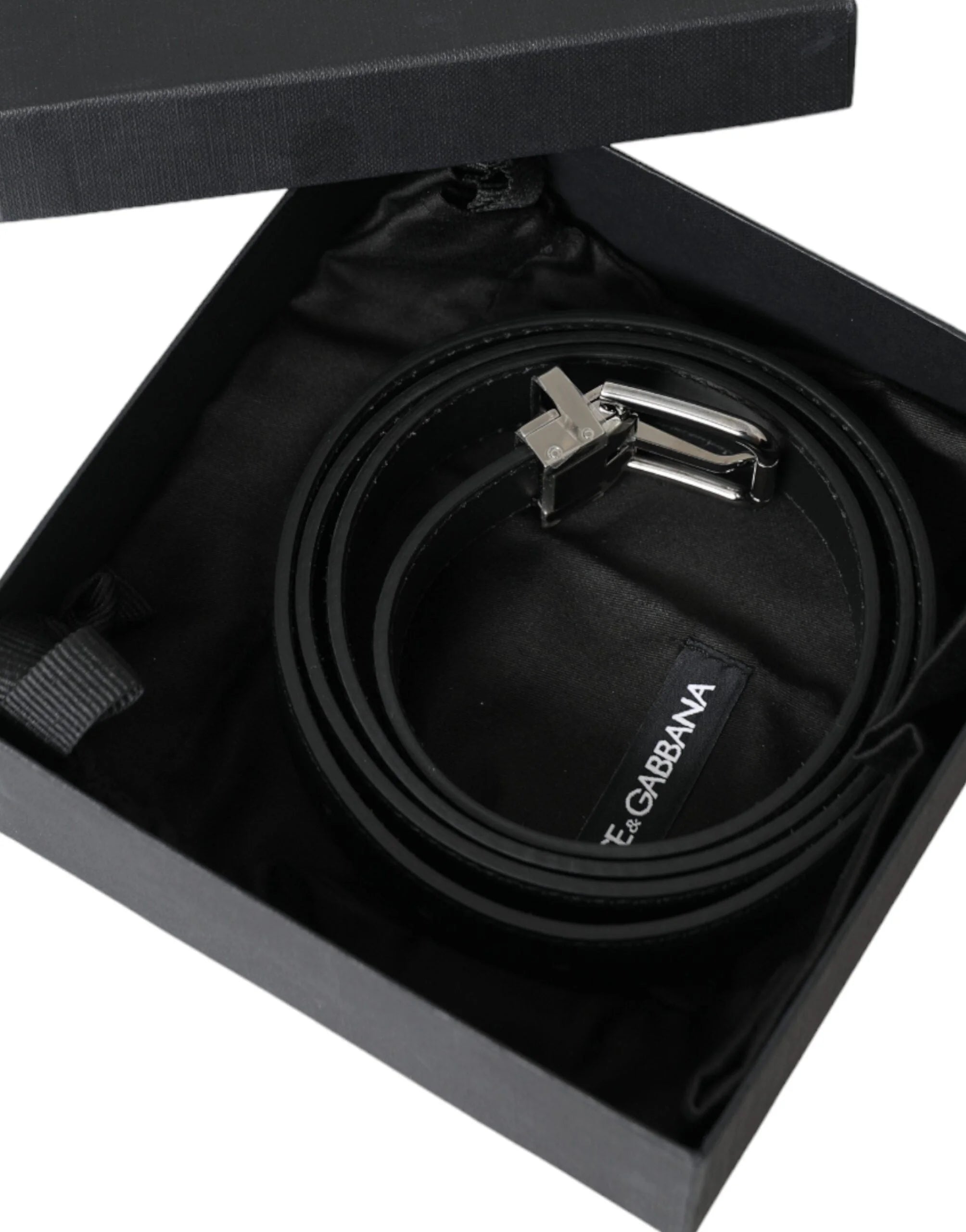 Dolce & Gabbana Black Leather Silver Metal Buckle Men Belt - 110 cm / 44 Inches - Belts