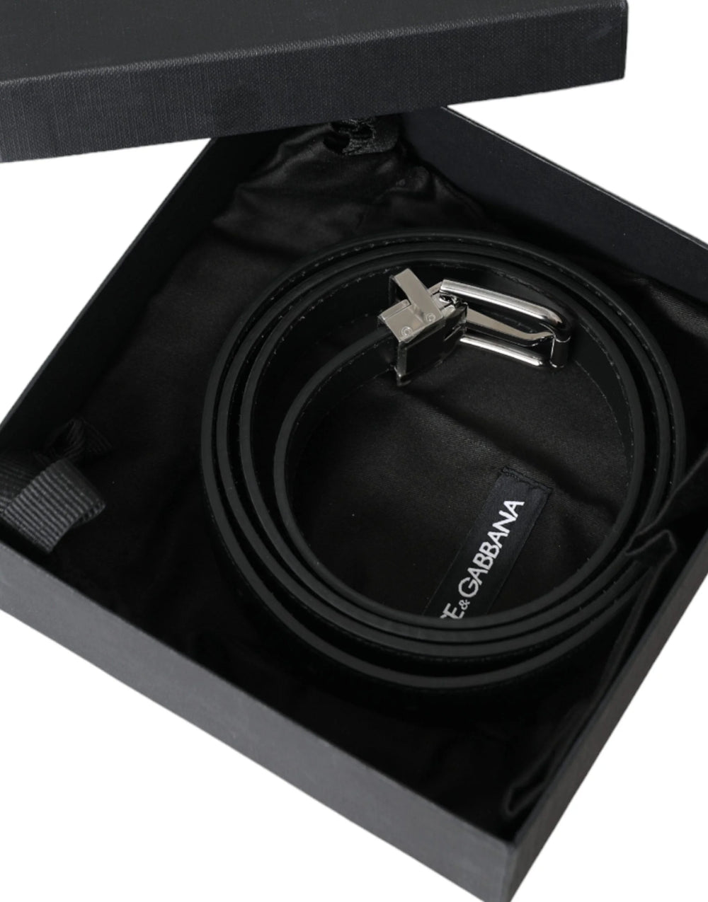 Dolce & Gabbana Black Leather Silver Metal Buckle Men Belt - 110 cm / 44 Inches - Belts