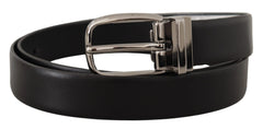 Dolce & Gabbana Black Leather Silver Metal Chrome Logo Buckle Belt - Belts