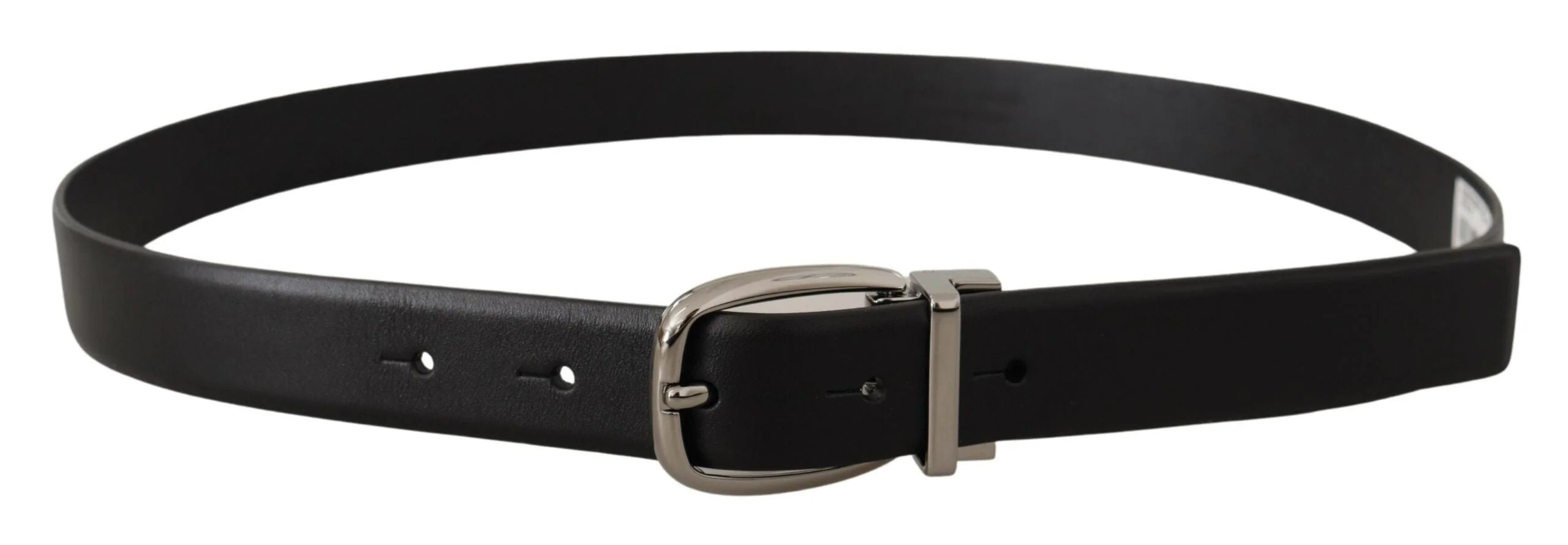 Dolce & Gabbana Black Leather Silver Metal Chrome Logo Buckle Belt - Belts