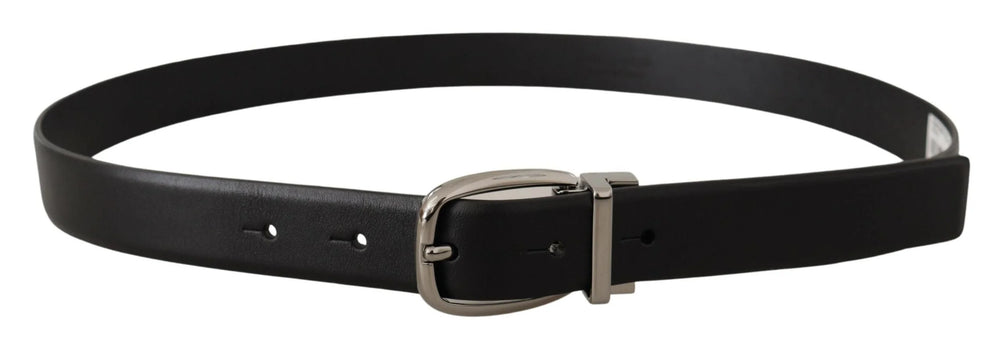 Dolce & Gabbana Black Leather Silver Metal Chrome Logo Buckle Belt - Belts