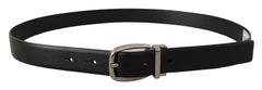 Dolce & Gabbana Black Leather Silver Metal Chrome Logo Buckle Belt - Belts