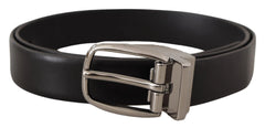 Dolce & Gabbana Black Leather Silver Metal Chrome Logo Buckle Belt - Belts