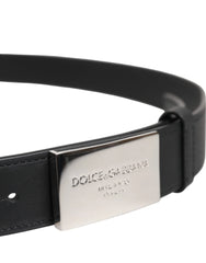 Dolce & Gabbana Black Leather Silver Metal Logo Buckle Belt - Belts