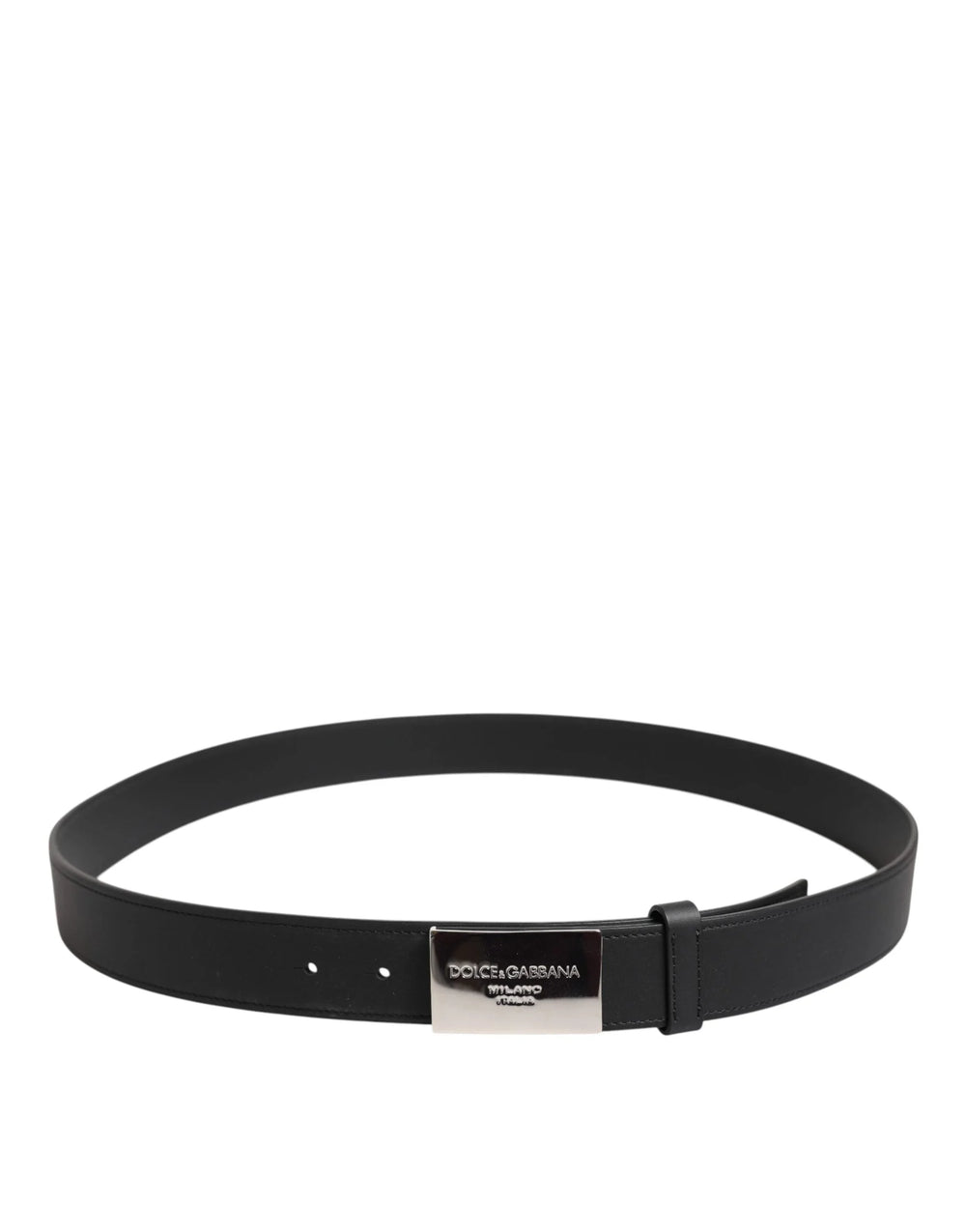 Dolce & Gabbana Black Leather Silver Metal Logo Buckle Belt - Belts