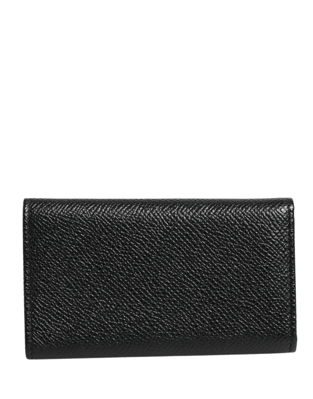 Dolce & Gabbana Black Leather Silver Metal Logo Plaque Trifold Keyring