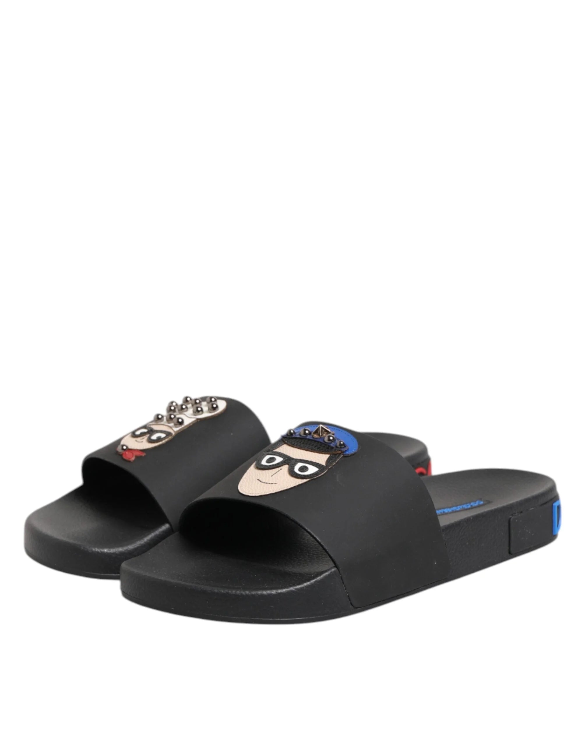Dolce & Gabbana Black Leather Slides Flats Beachwear Shoes - EU40/US7 - Sandals
