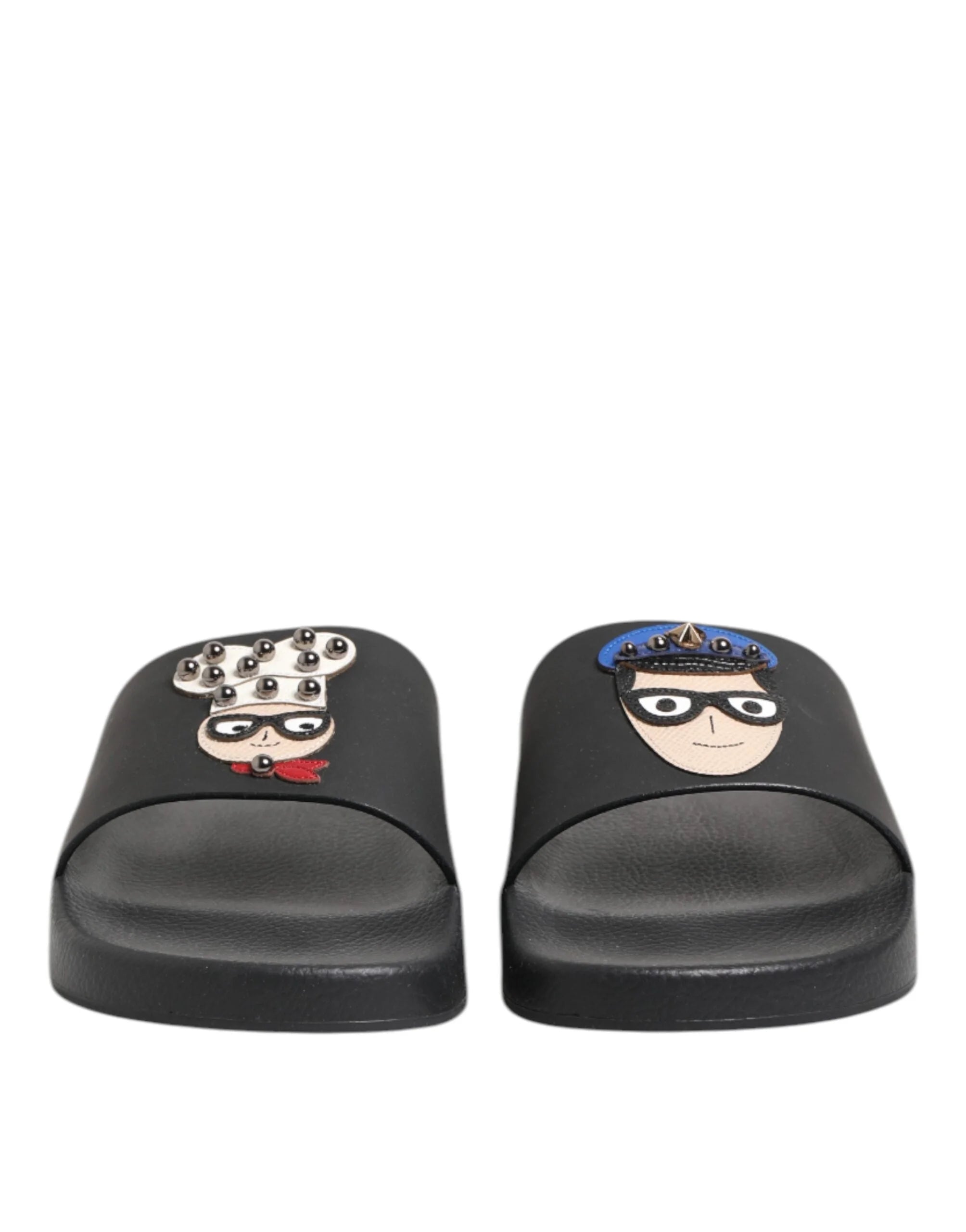 Dolce & Gabbana Black Leather Slides Flats Beachwear Shoes - EU40/US7 - Sandals