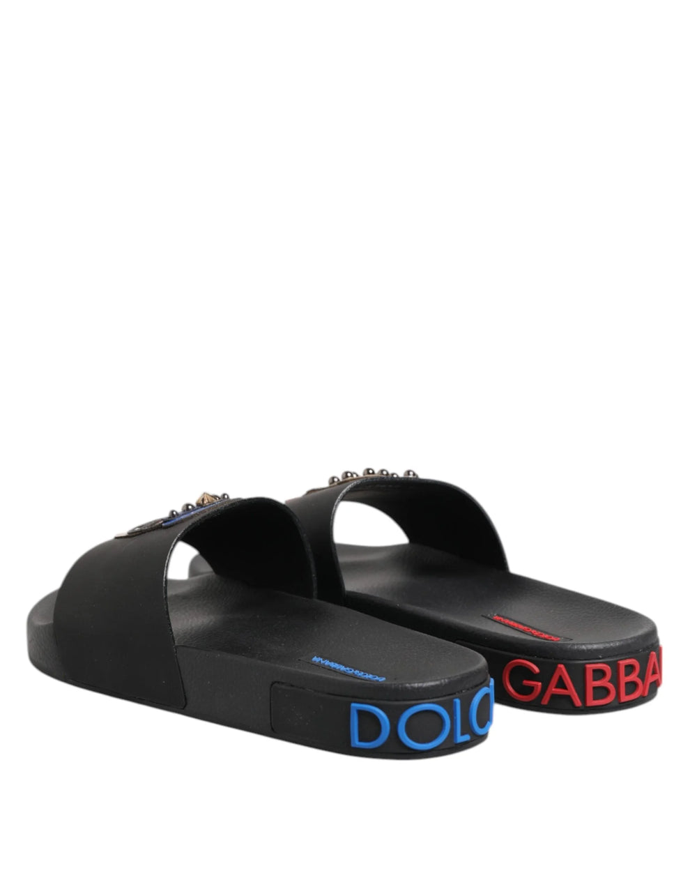 Dolce & Gabbana Black Leather Slides Flats Beachwear Shoes - EU40/US7 - Sandals