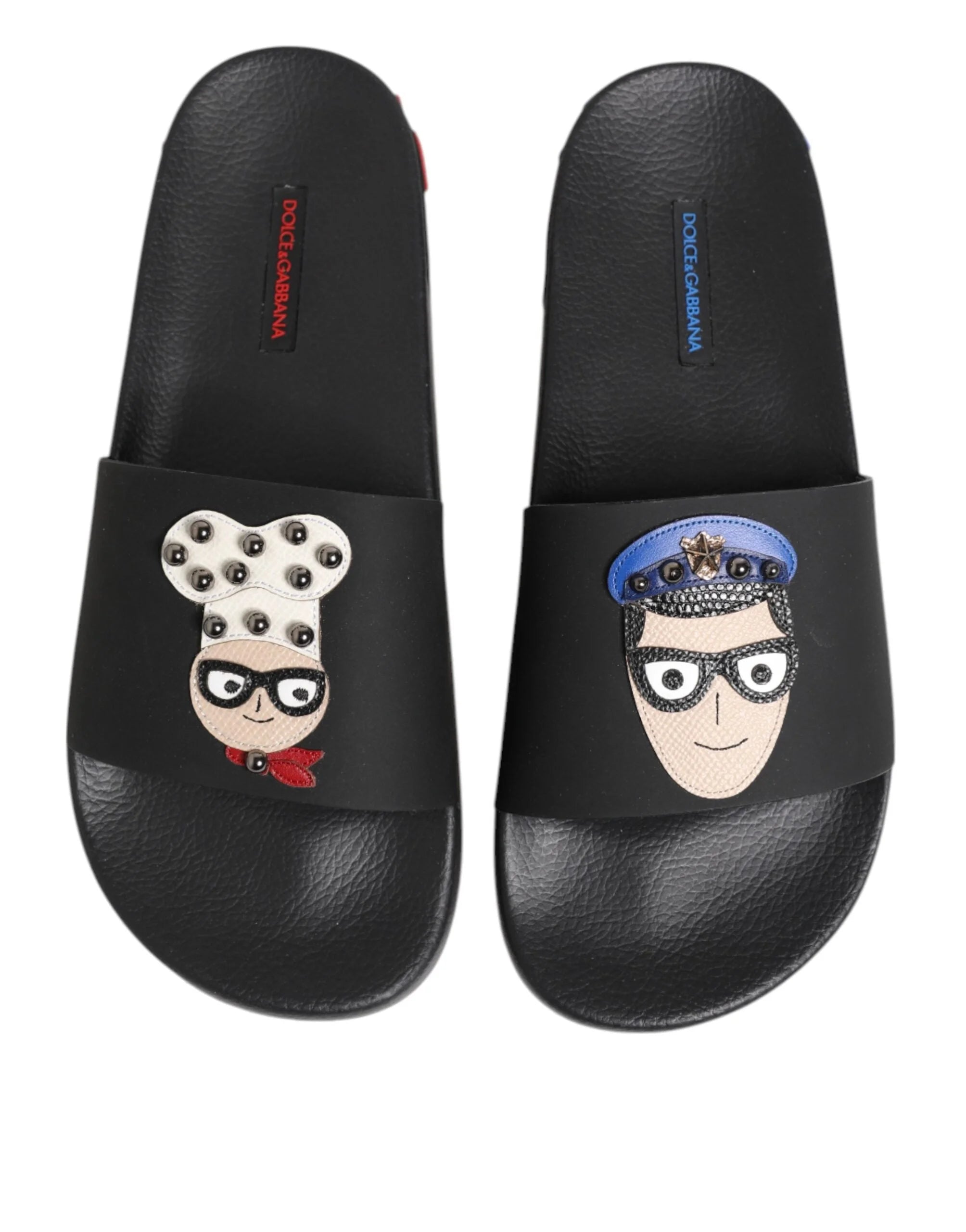 Dolce & Gabbana Black Leather Slides Flats Beachwear Shoes - EU40/US7 - Sandals