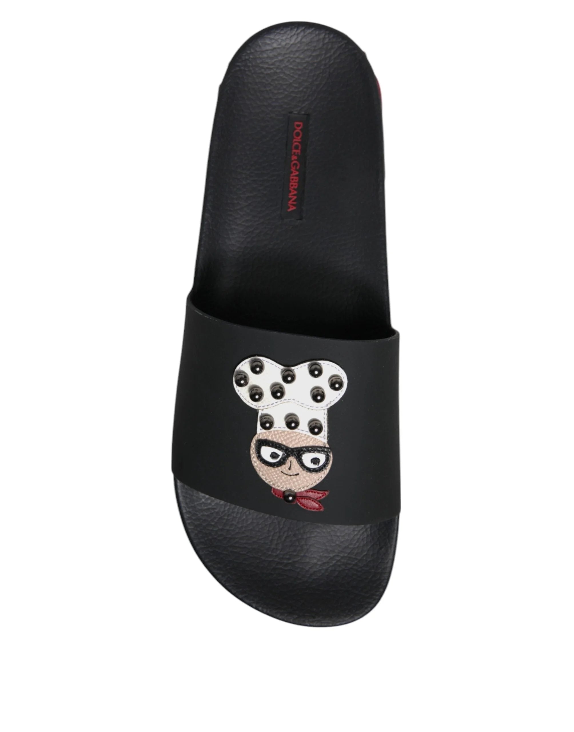 Dolce & Gabbana Black Leather Slides Sandals Beachwear Shoes - Sandals