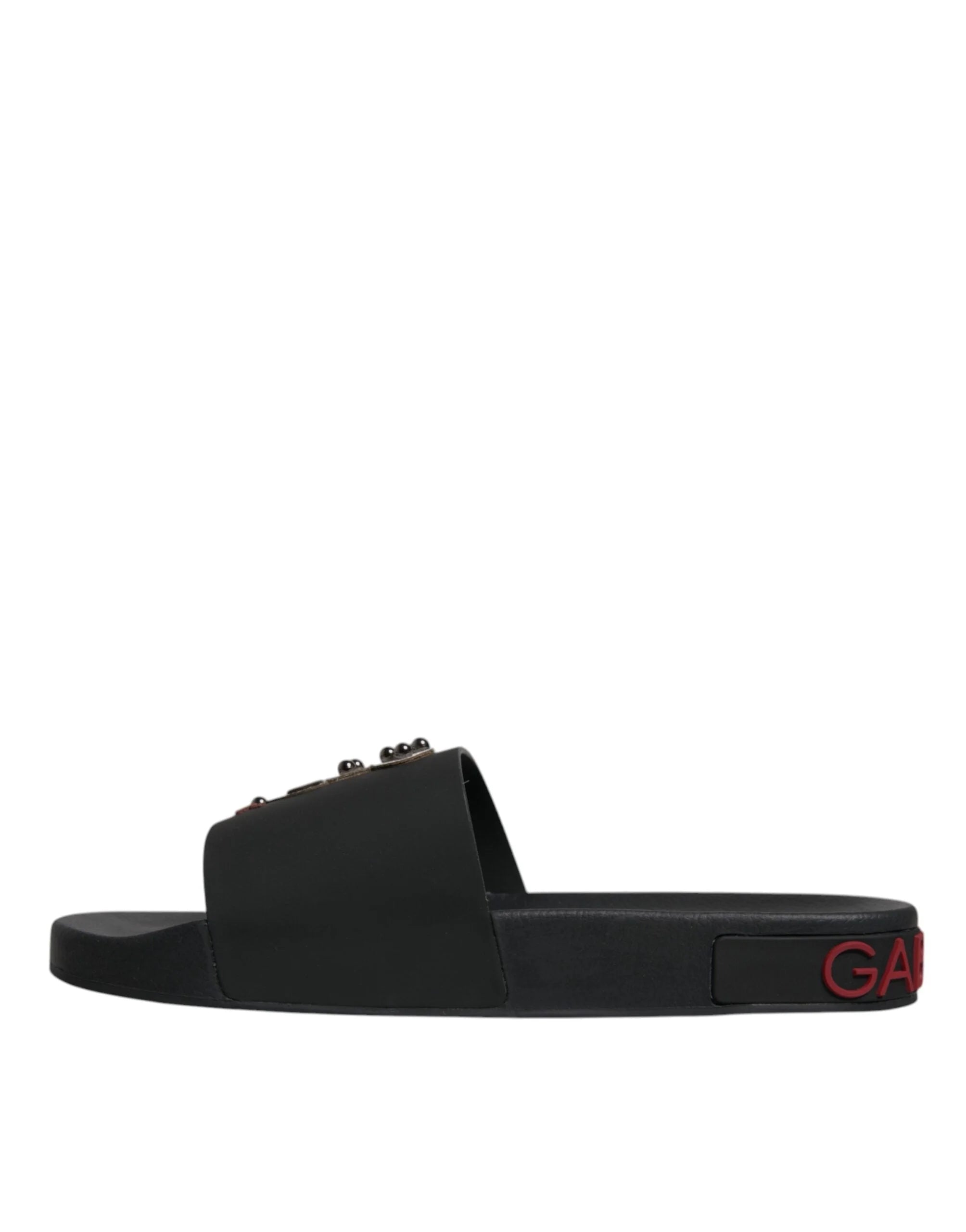 Dolce & Gabbana Black Leather Slides Sandals Beachwear Shoes - Sandals