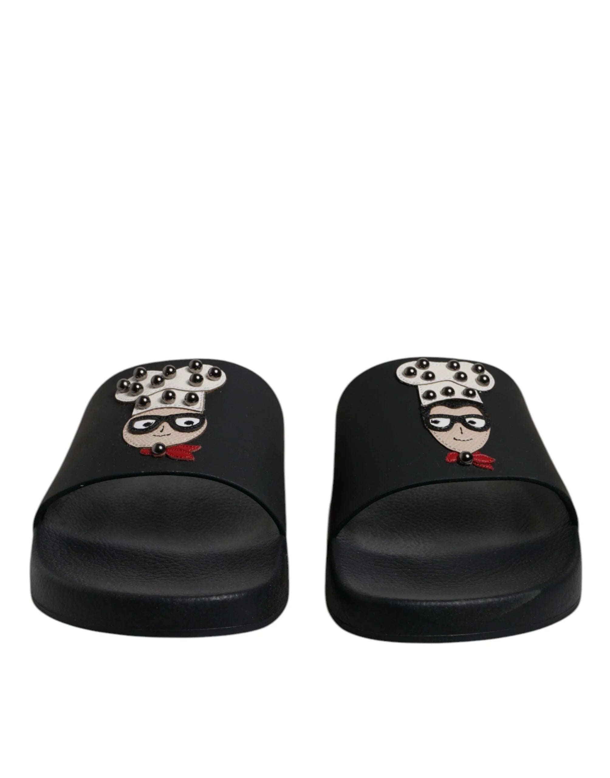 Dolce & Gabbana Black Leather Slides Sandals Beachwear Shoes - Sandals