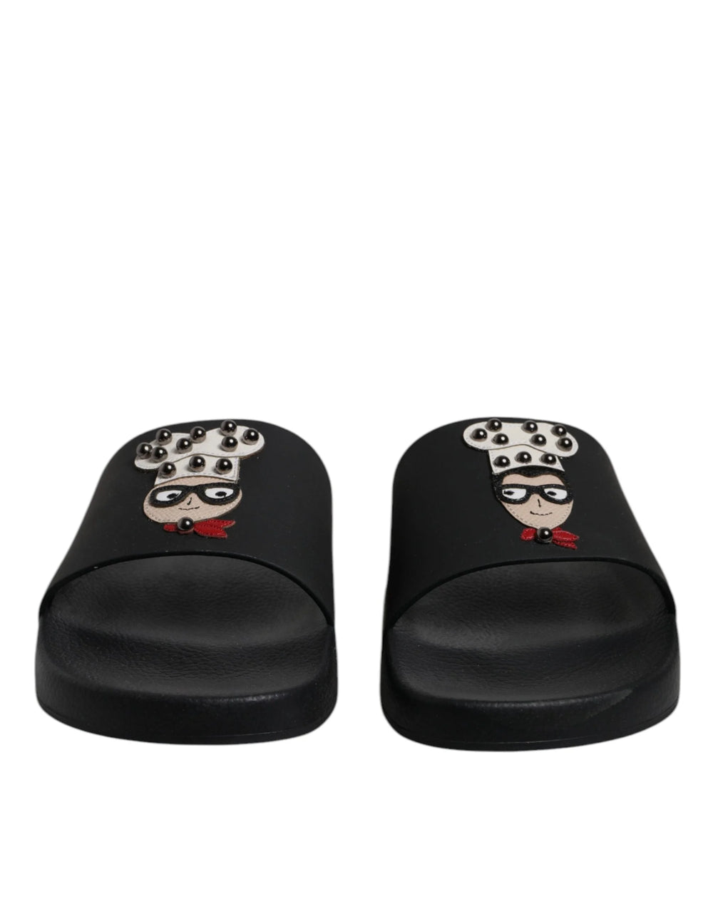 Dolce & Gabbana Black Leather Slides Sandals Beachwear Shoes - Sandals
