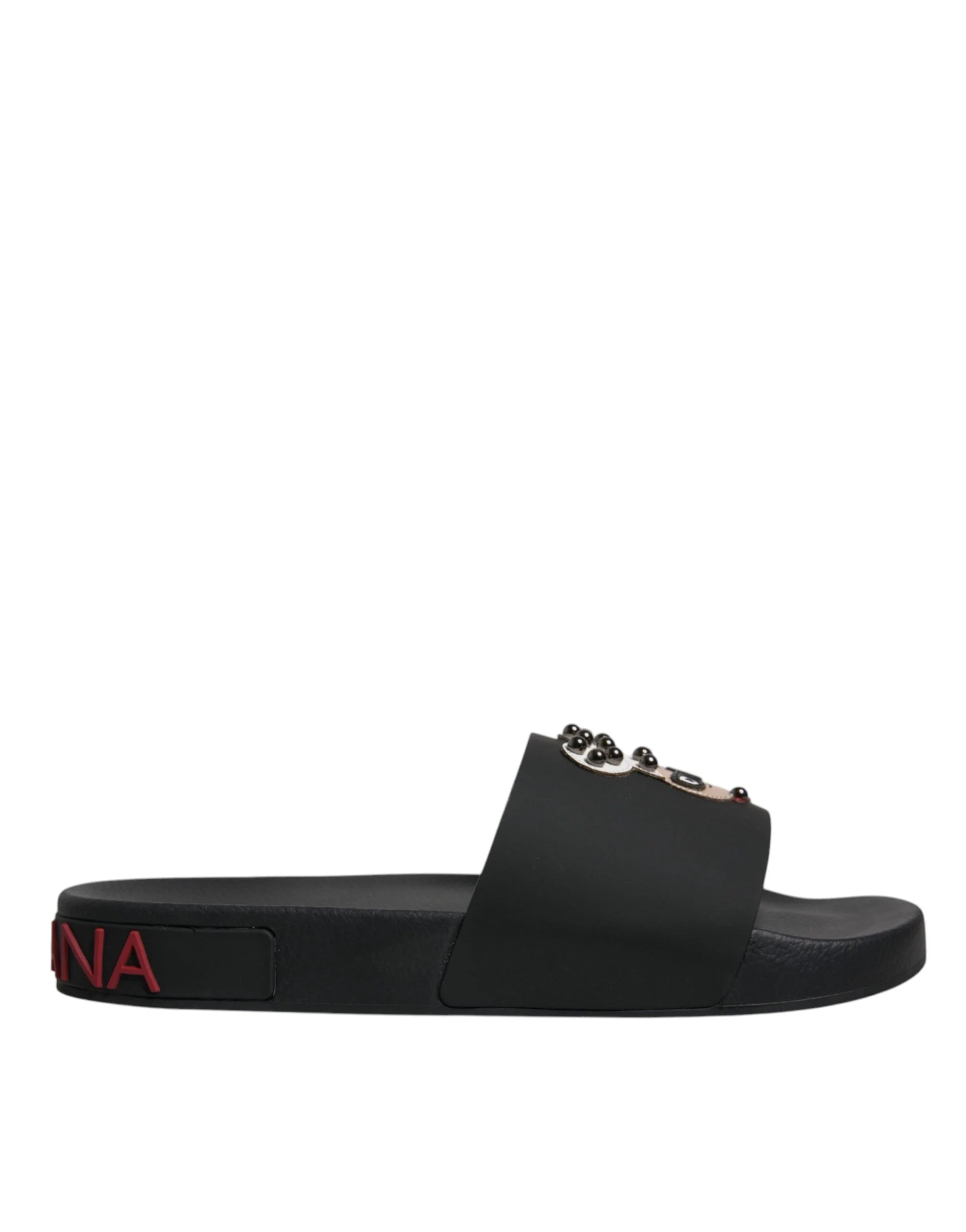 Dolce & Gabbana Black Leather Slides Sandals Beachwear Shoes - Sandals