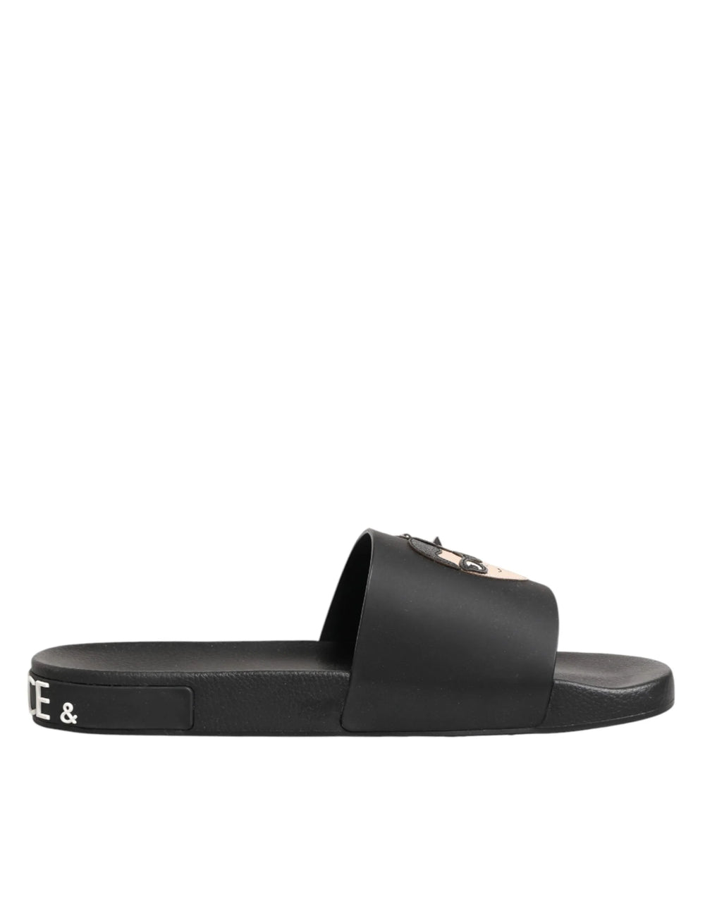 Dolce & Gabbana Black Leather Slides Sandals Beachwear Shoes