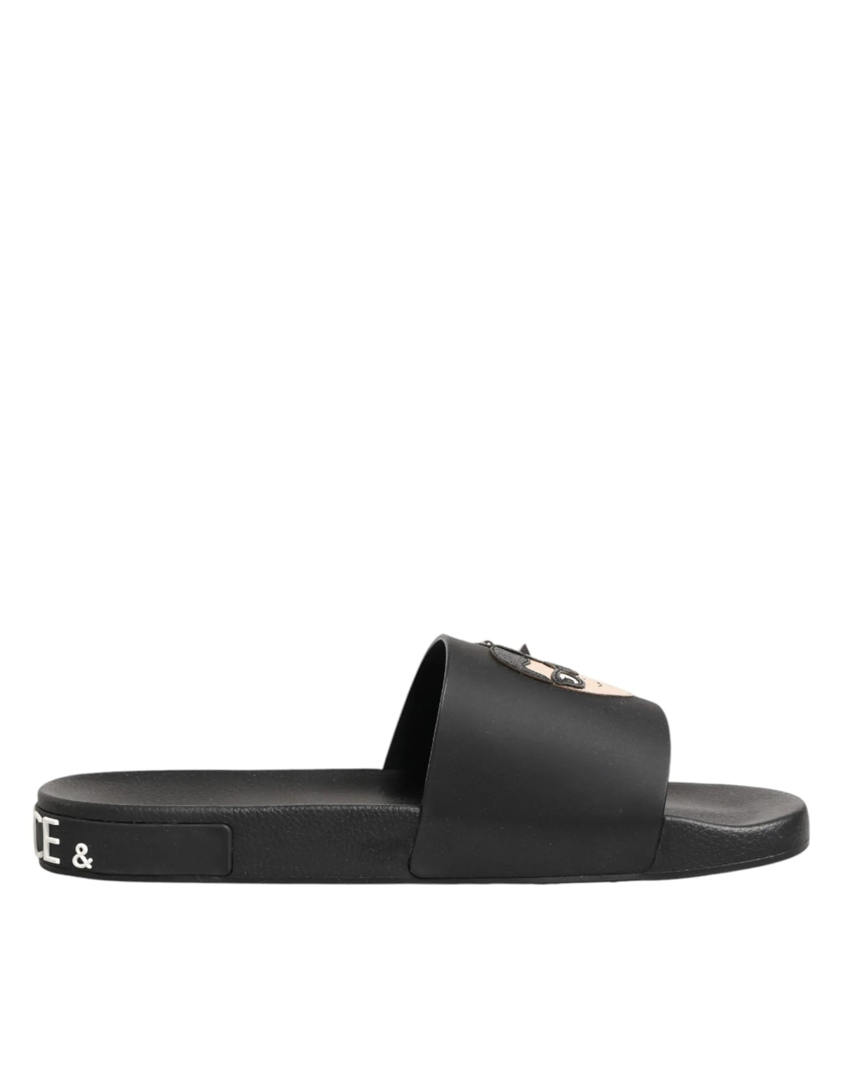 Dolce & Gabbana Black Leather Slides Sandals Beachwear Shoes