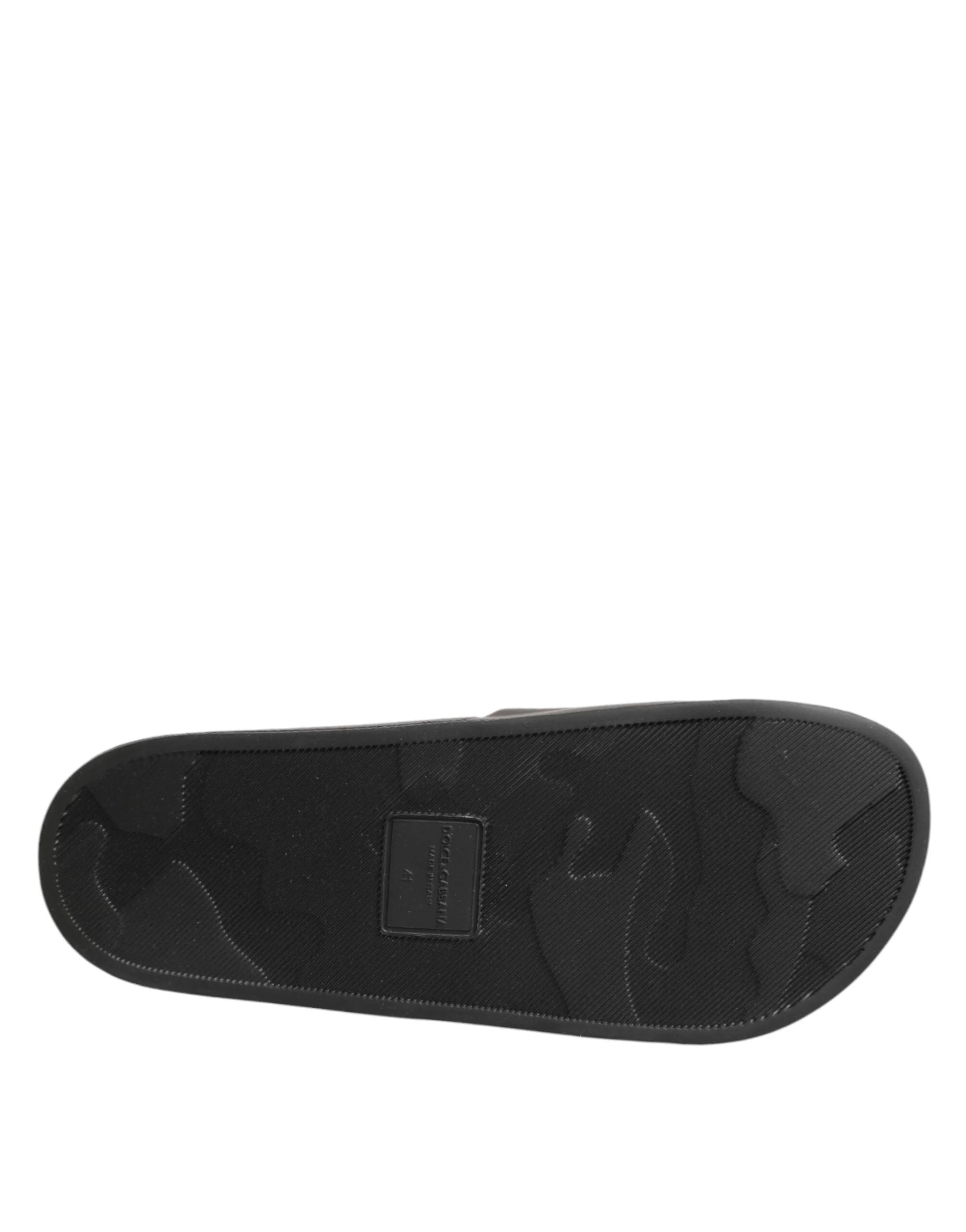 Dolce & Gabbana Black Leather Slides Sandals Beachwear Shoes - EU41/US8