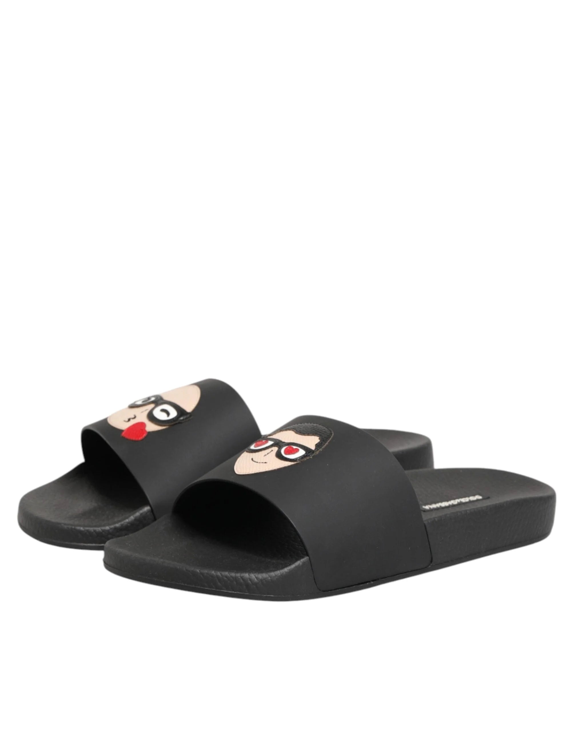 Dolce & Gabbana Black Leather Slides Sandals Beachwear Shoes - EU41/US8