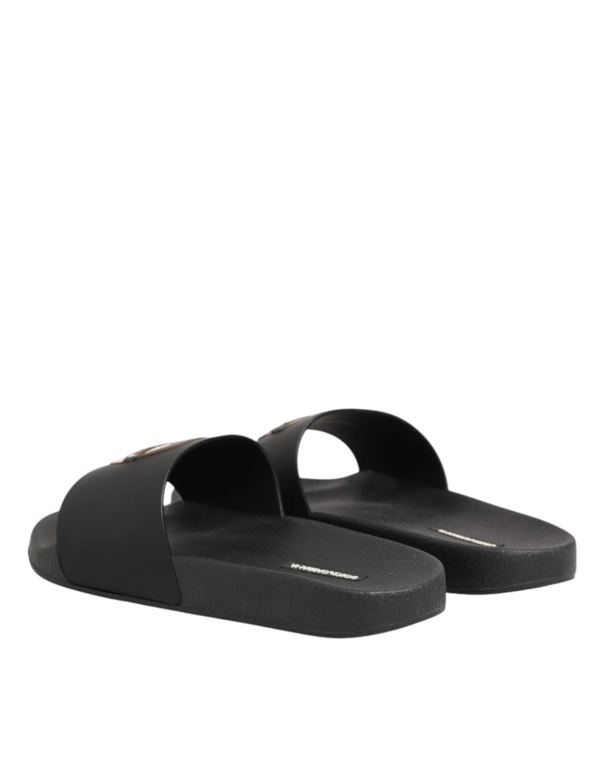 Dolce & Gabbana Black Leather Slides Sandals Beachwear Shoes - EU41/US8