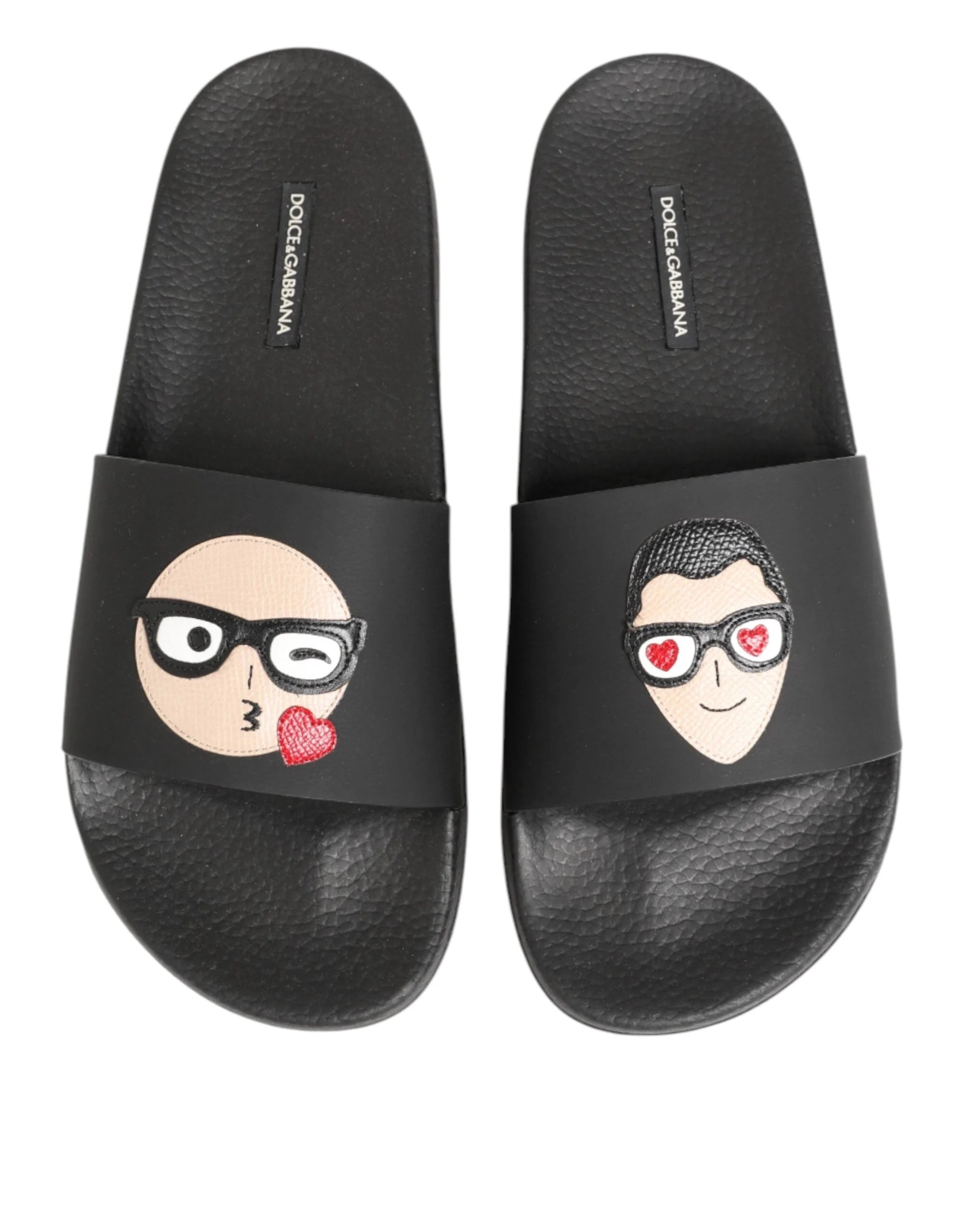 Dolce & Gabbana Black Leather Slides Sandals Beachwear Shoes - EU41/US8