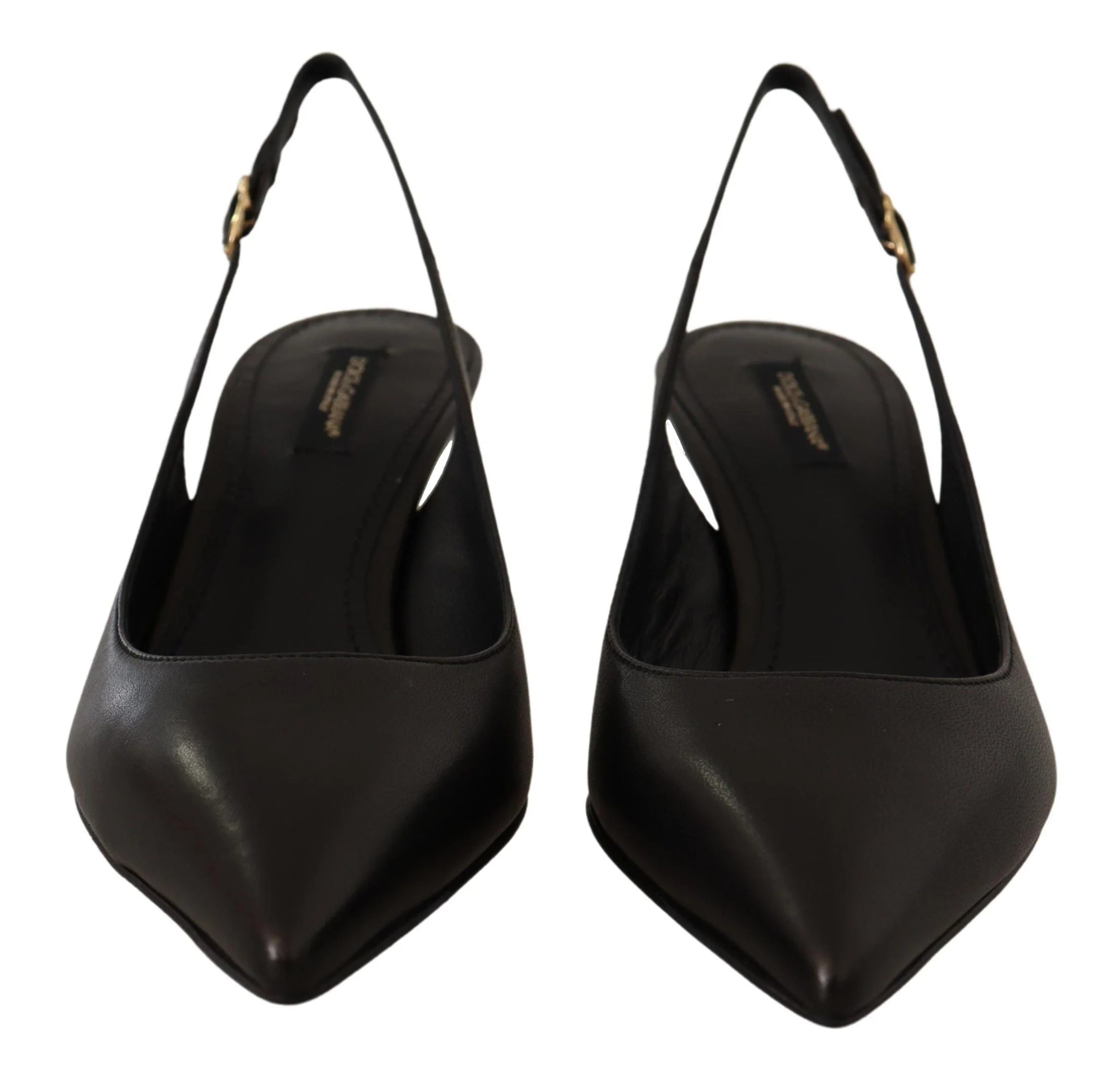 Dolce & Gabbana Black Leather Slingbacks Heels Pumps Shoes - Heels