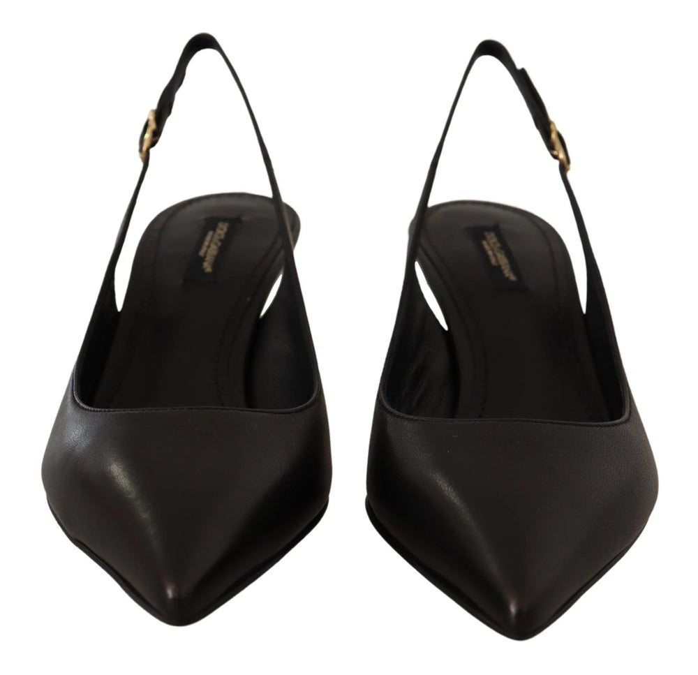 Dolce & Gabbana Black Leather Slingbacks Heels Pumps Shoes - Heels