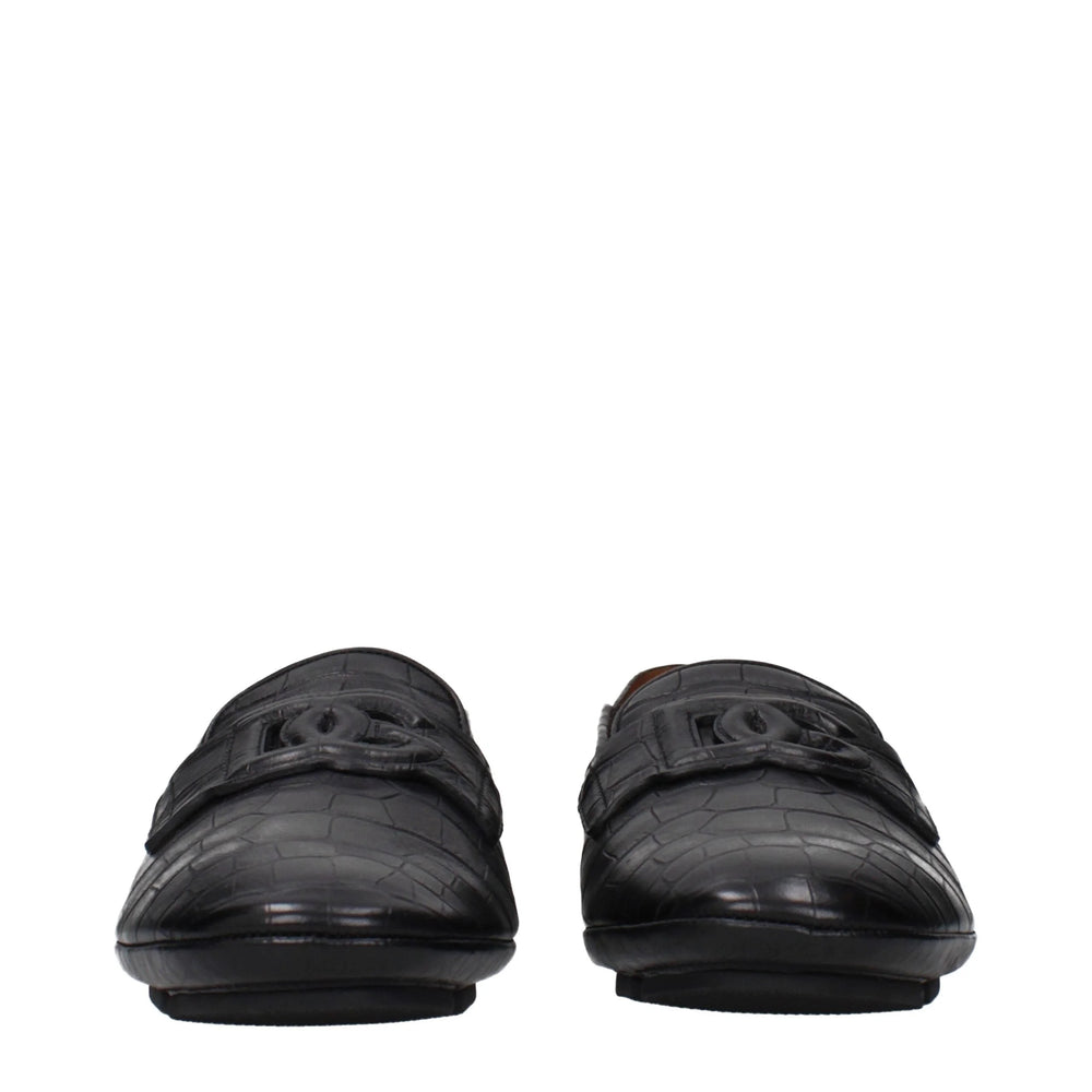 Dolce & Gabbana Black Leather Slip-On Loafers