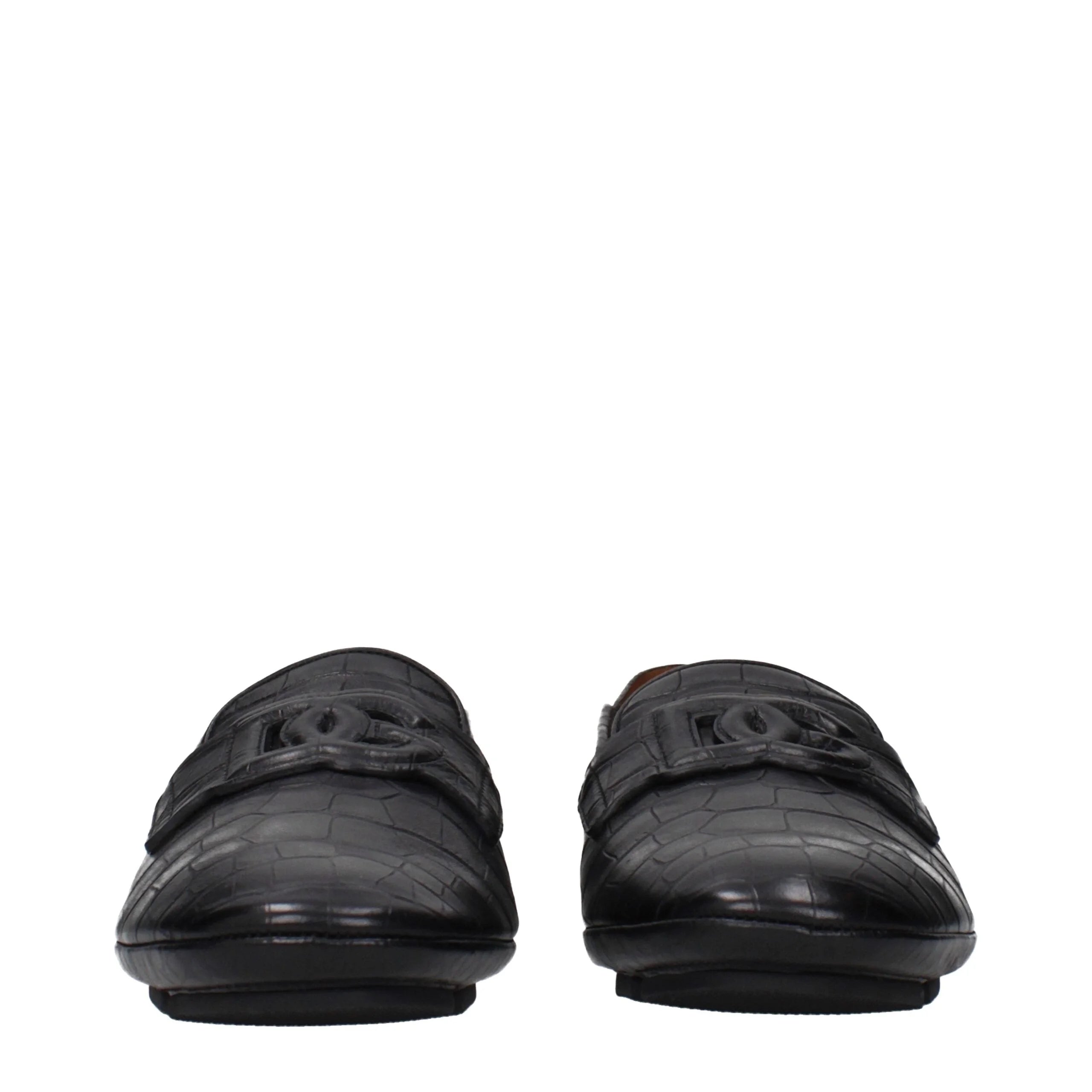Zapatillas mocasines de cuero negro Dolce & Gabbana para hombre