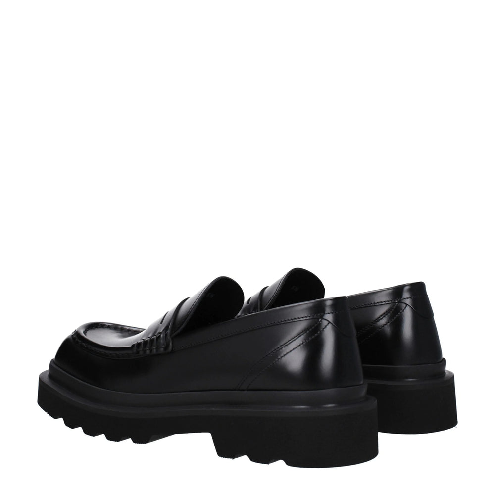 Dolce & Gabbana Black Leather Slip-On Loafers - EU39.5/US6.5 - Flats