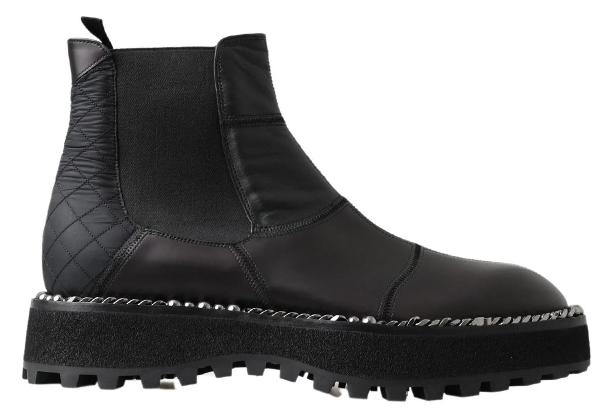 Dolce & Gabbana Black Leather Slip on Stretch Boots - EU45/US12 - Boots