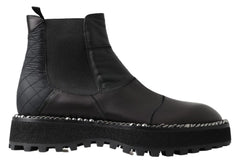 Dolce & Gabbana Black Leather Slip on Stretch Boots - EU45/US12 - Boots