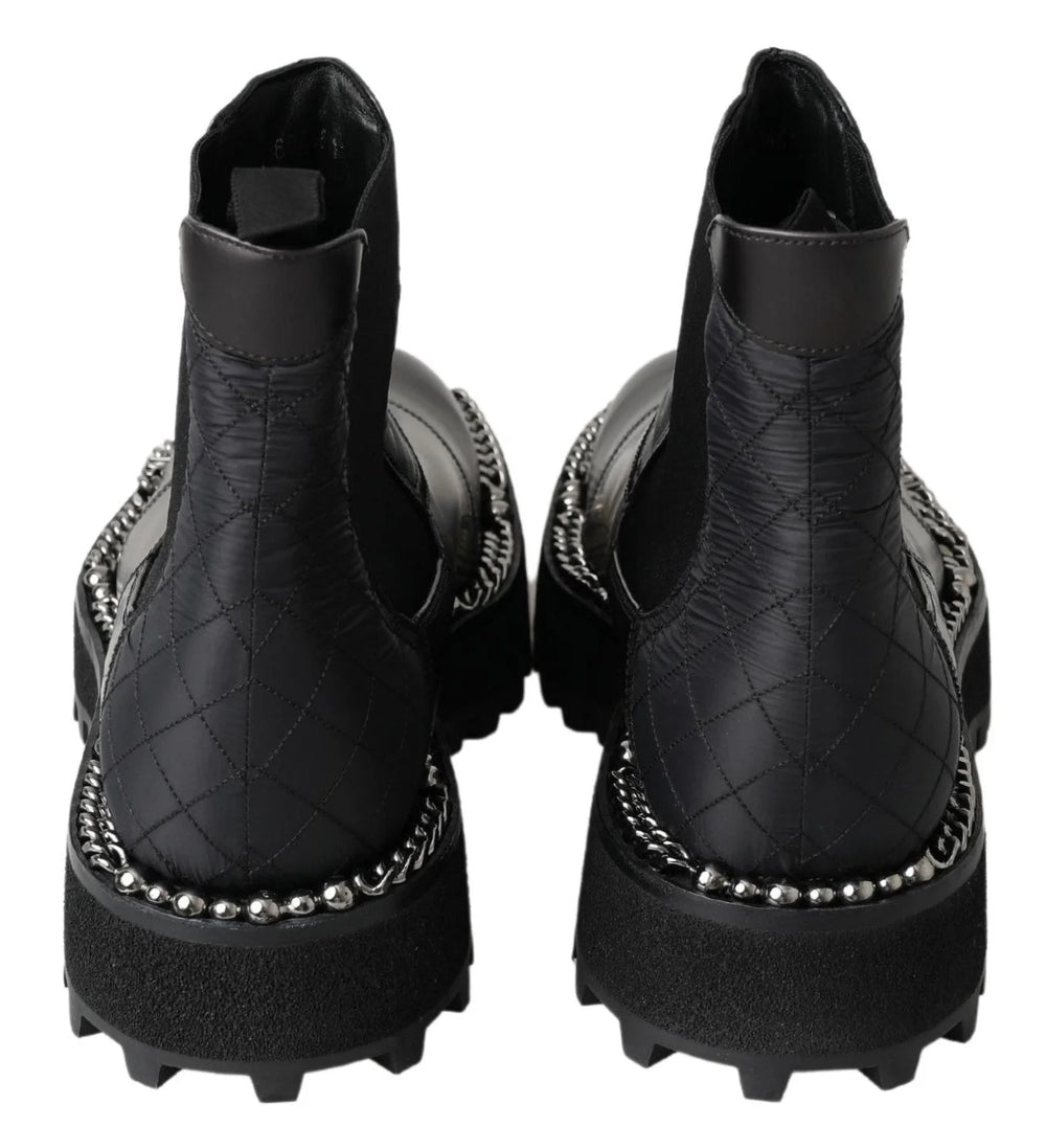 Dolce & Gabbana Black Leather Slip on Stretch Boots - EU45/US12