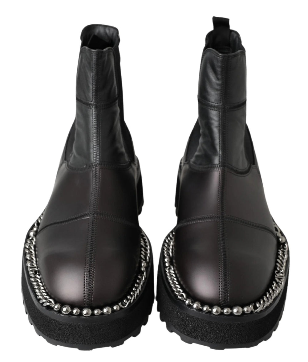 Dolce & Gabbana Black Leather Slip on Stretch Boots - EU45/US12