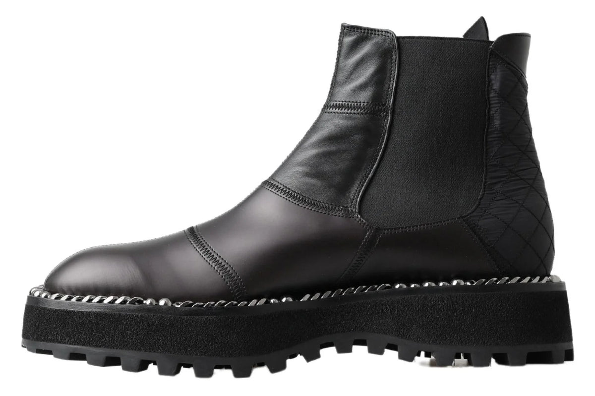 Dolce & Gabbana Black Leather Slip on Stretch Boots - EU45/US12