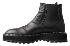 Dolce & Gabbana Black Leather Slip on Stretch Boots - EU45/US12