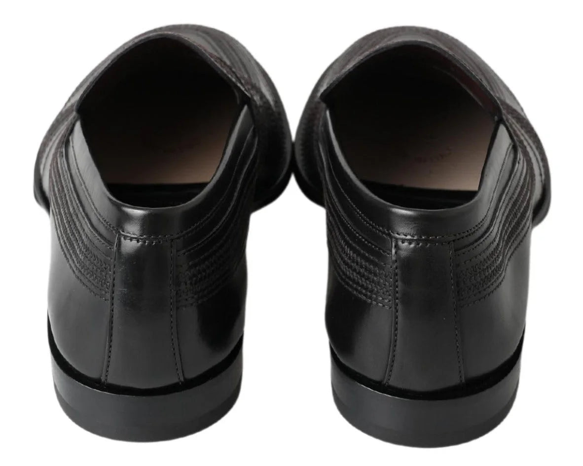 Dolce & Gabbana Black Leather Slipper Loafers Stitched Shoes - Flats