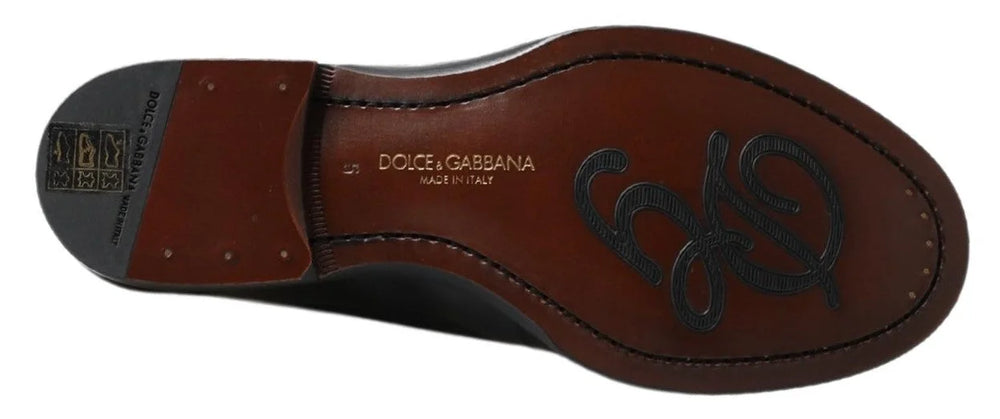 Dolce & Gabbana Black Leather Slipper Loafers Stitched Shoes - Flats