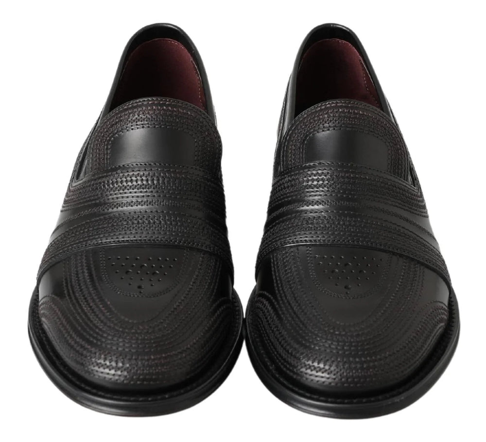 Dolce & Gabbana Black Leather Slipper Loafers Stitched Shoes - Flats