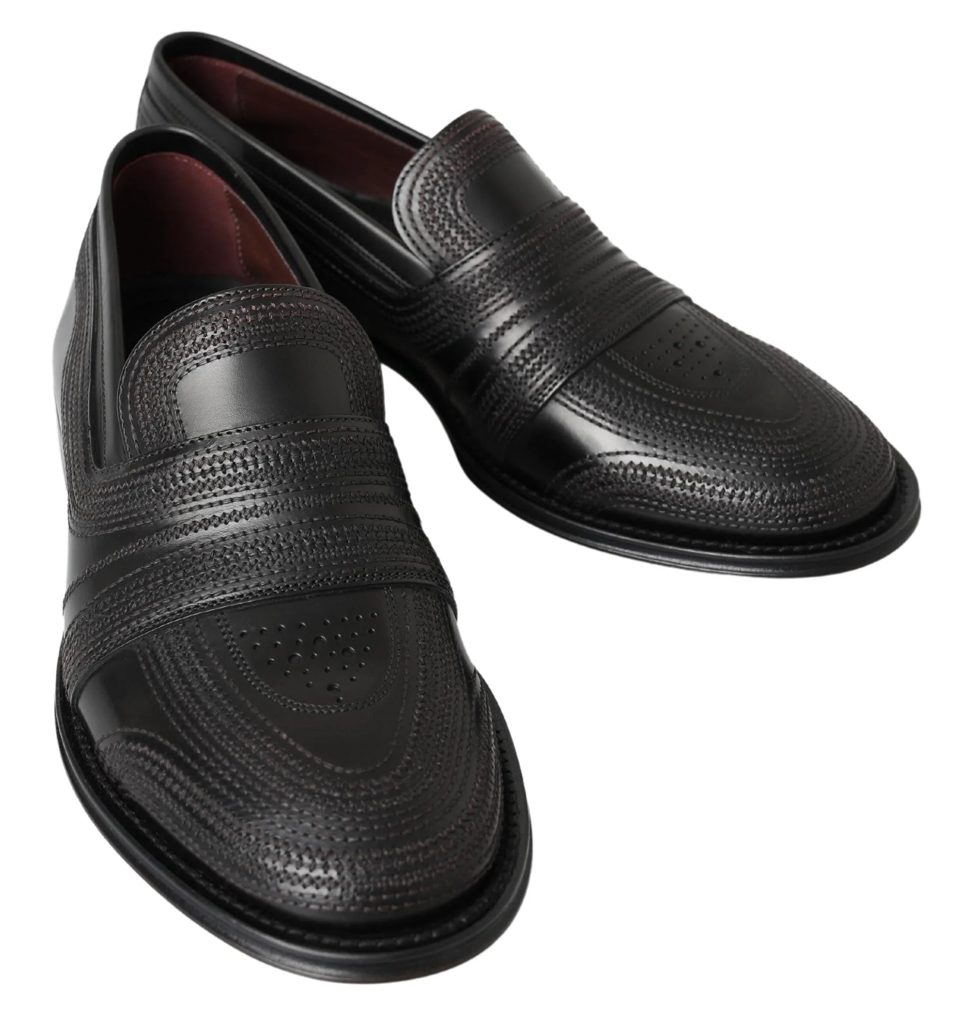 Dolce & Gabbana Black Leather Slipper Loafers Stitched Shoes - Flats