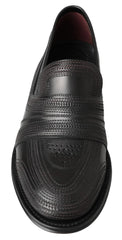 Dolce & Gabbana Black Leather Slipper Loafers Stitched Shoes - Flats