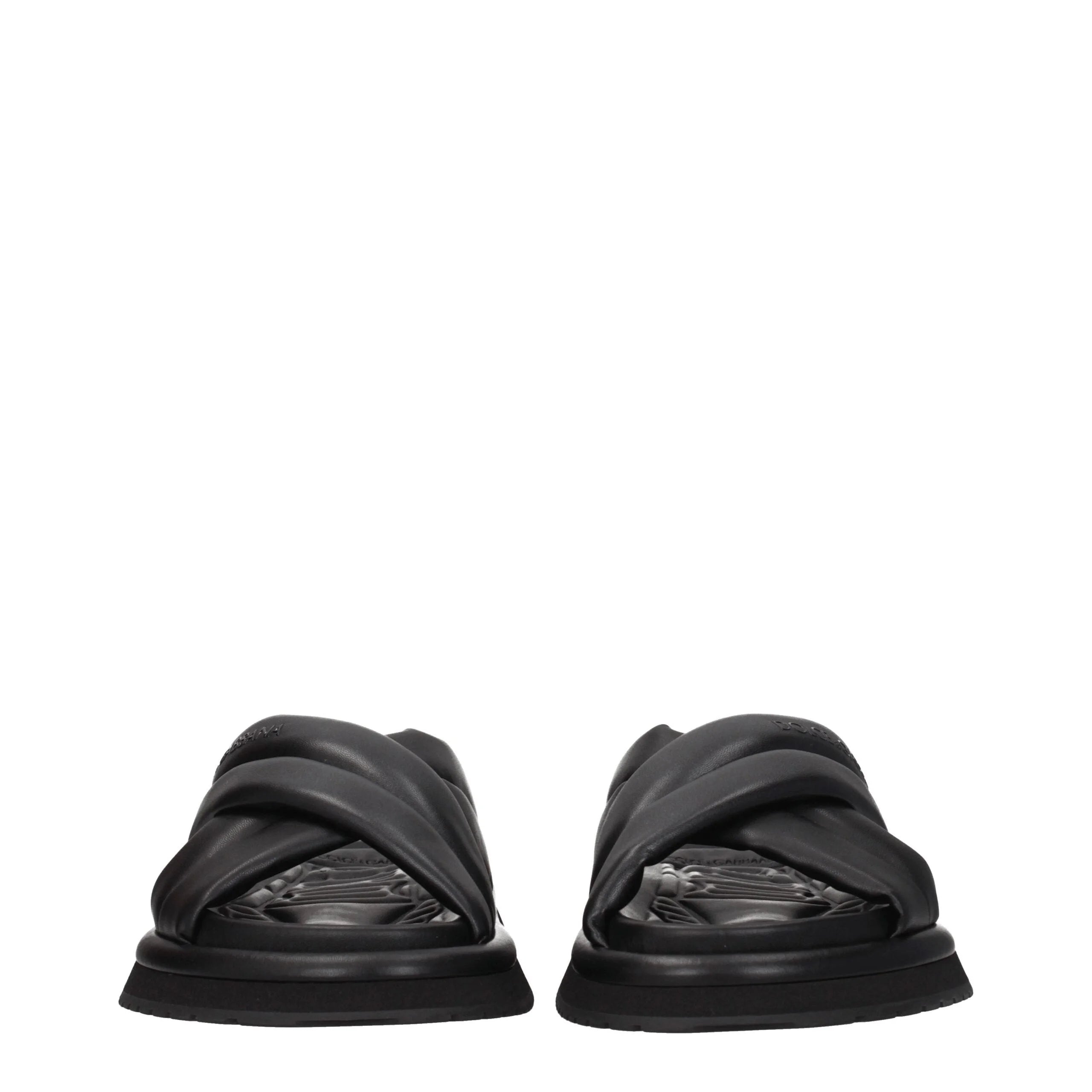 Dolce & Gabbana Black Leather Slippers Sandals