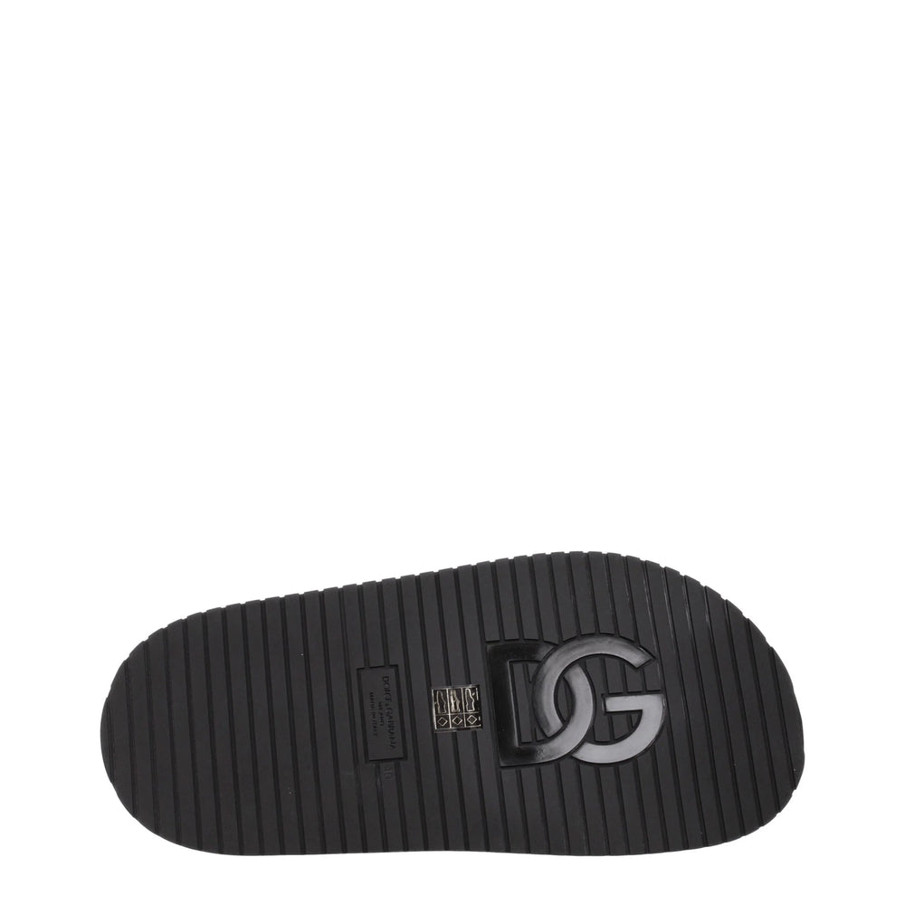 Dolce & Gabbana Black Leather Slippers Sandals