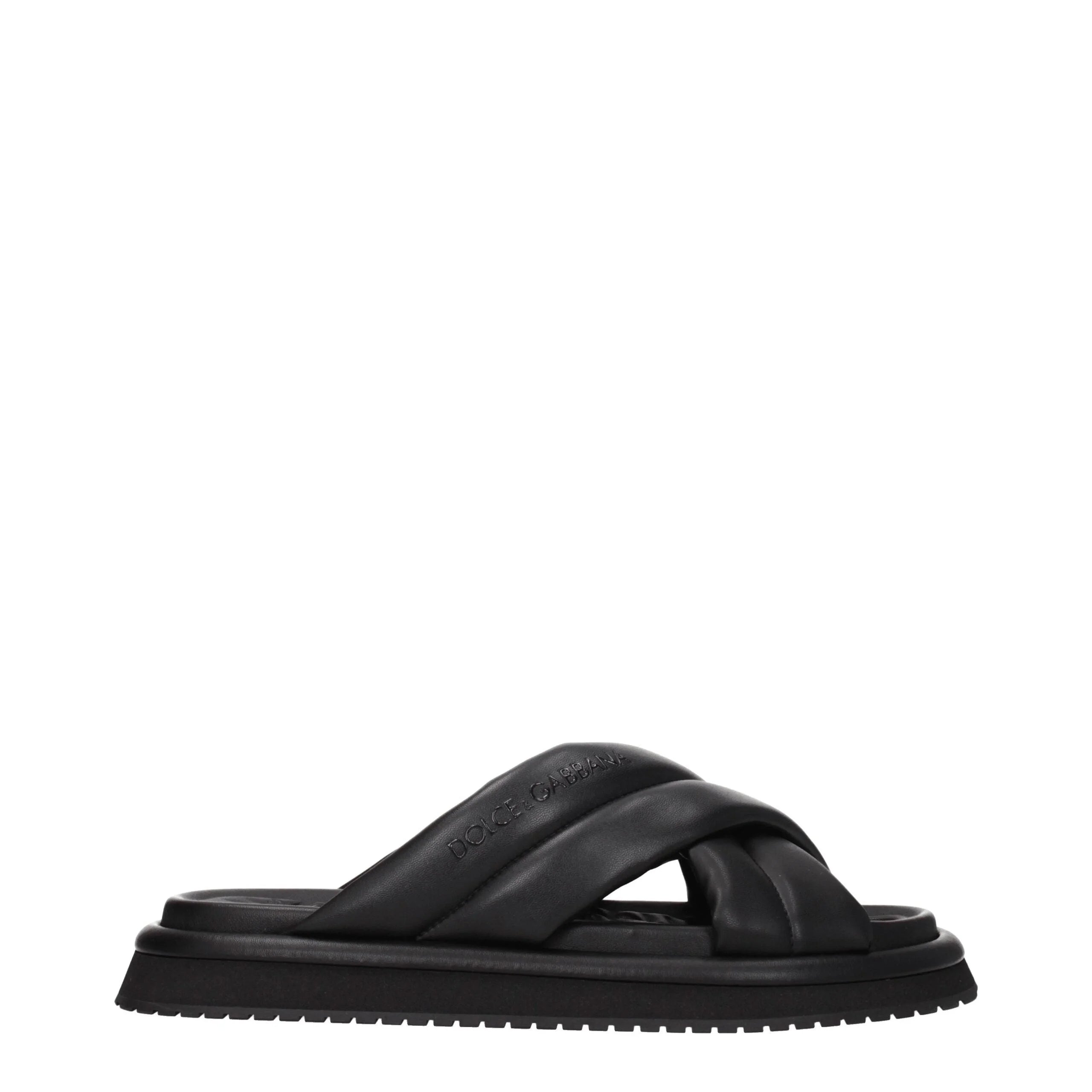 Dolce & Gabbana Black Leather Slippers Sandals