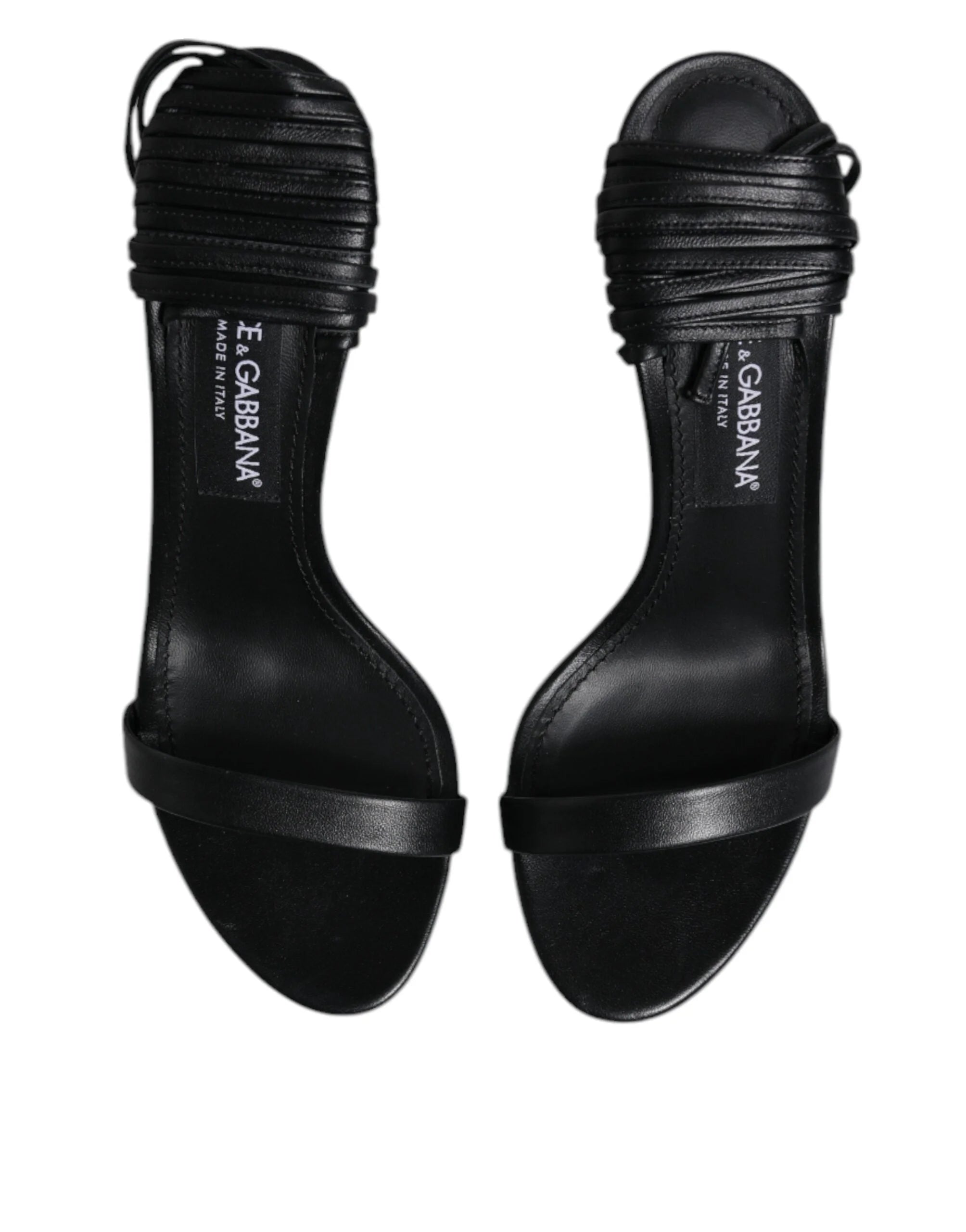 Dolce & Gabbana Black Leather Stiletto Heels Sandals Shoes - EU37/US6.5 - Sandals