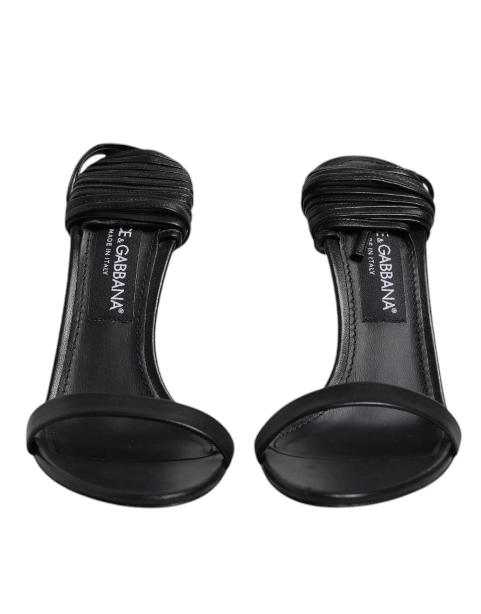 Dolce & Gabbana Black Leather Stiletto Heels Sandals Shoes - EU37/US6.5 - Sandals