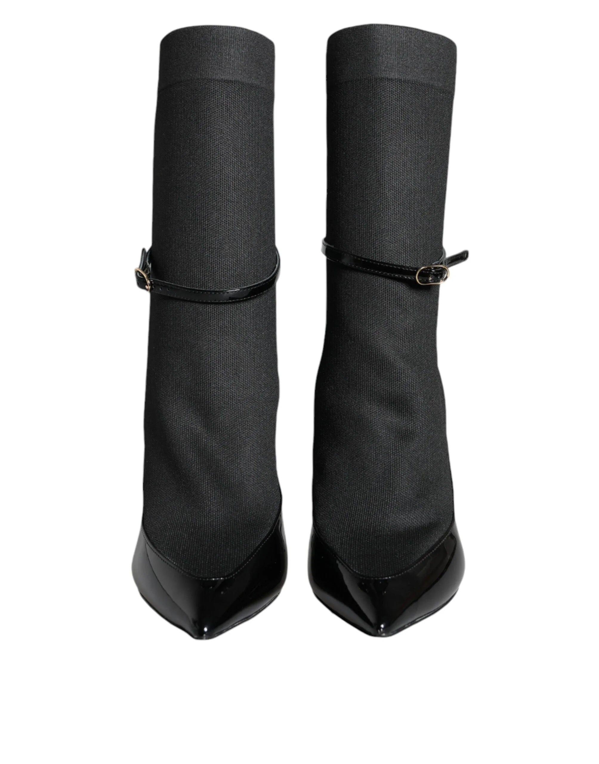 Dolce & Gabbana Black Leather Stilettos Booties Socks Shoes - EU39/US8.5