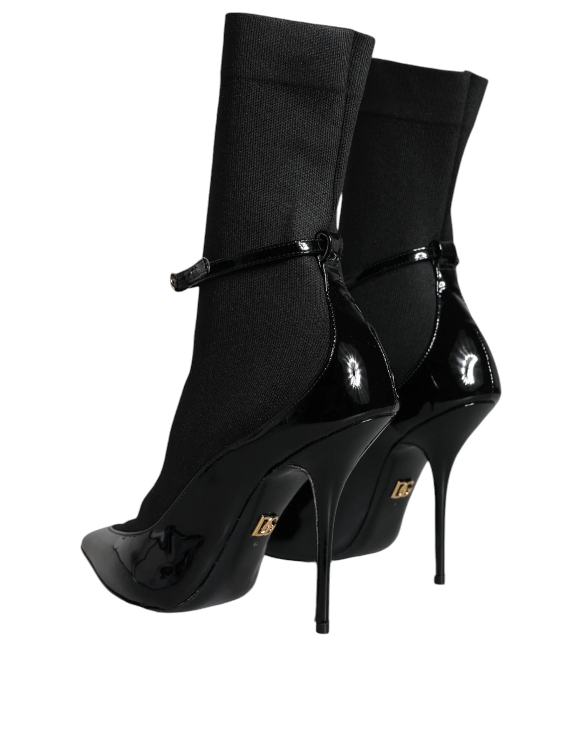 Dolce & Gabbana Black Leather Stilettos Booties Socks Shoes - EU39/US8.5