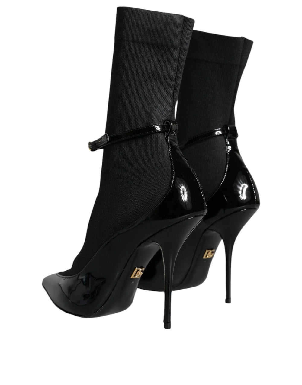 Dolce & Gabbana Black Leather Stilettos Booties Socks Shoes - EU39/US8.5