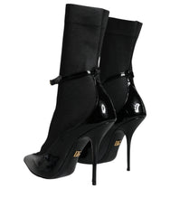 Dolce & Gabbana Black Leather Stilettos Booties Socks Shoes - EU39/US8.5